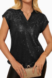 Sequin V-Neck Short Sleeve Party Blouse