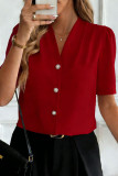Spring Summer New Button Down Short Sleeve Blouse