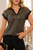 Sequin V-Neck Short Sleeve Party Blouse