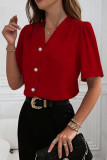 Spring Summer New Button Down Short Sleeve Blouse