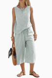Crew Neck Sleeveless Top Length Pants 2 Piece Set