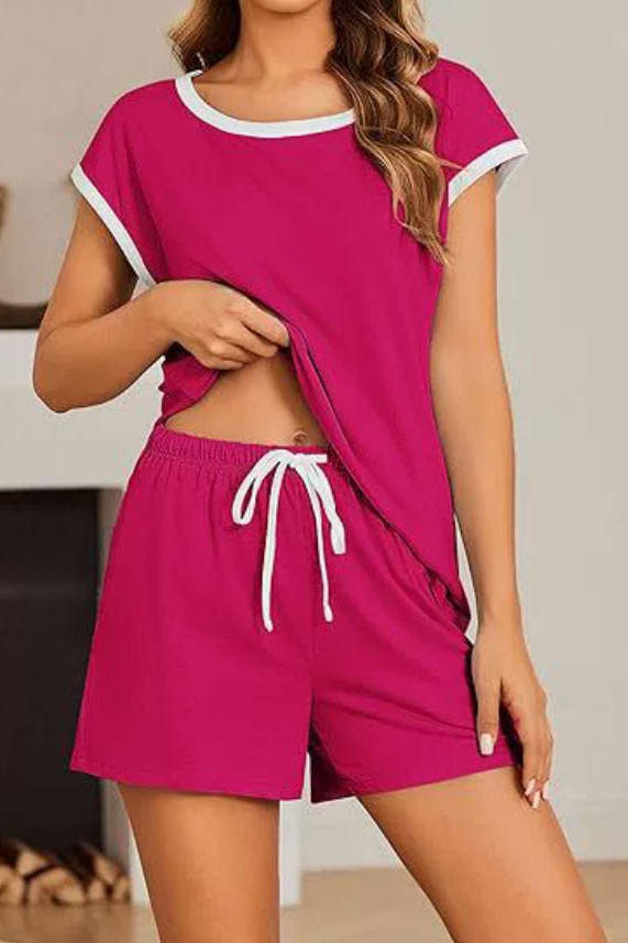 Color Block Crew Neck 2 Piece Set 