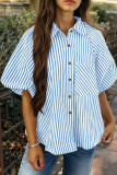 Short Puff Sleeve Button Down Blouse