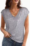 V-neck Sequined Short Sleeved Shirt