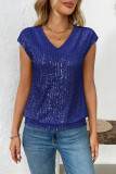 V-neck Sequined Short Sleeved Shirt