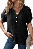 V-neck Button Short Sleeved Pure Cotton Shirt