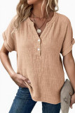 V-neck Button Short Sleeved Pure Cotton Shirt