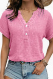 V-neck Button Short Sleeved Pure Cotton Shirt