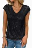V-neck Sequined Short Sleeved Shirt