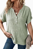 V-neck Button Short Sleeved Pure Cotton Shirt