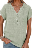 V-neck Button Short Sleeved Pure Cotton Shirt