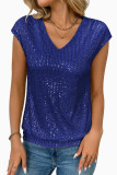 V-neck Sequined Short Sleeved Shirt