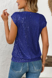 V-neck Sequined Short Sleeved Shirt