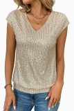 V-neck Sequined Short Sleeved Shirt