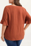 Plus Size V Neck Ruffle Short Sleeve Blouse