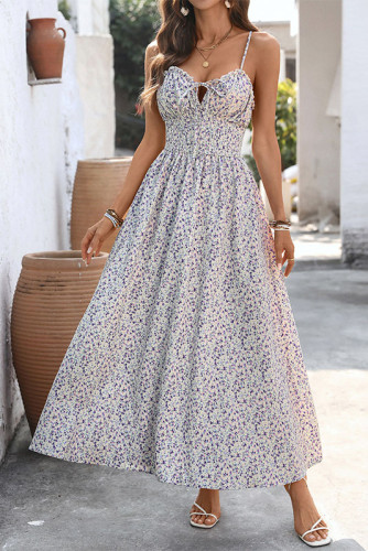Summer Waist-Cinched Floral Sleeveless Dress