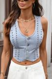 Retro V-neck Slim Fit Rivet Denim Vest