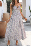 Summer Waist-Cinched Floral Sleeveless Dress