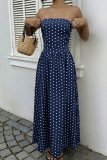 French Style Polka Dot Waist-Cinched Maxi Dress