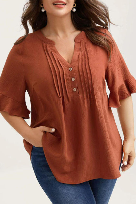 Plus Size V Neck Ruffle Short Sleeve Blouse