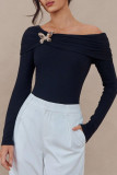 Spring Butterfly Brooch Off-Shoulder Blouse 
