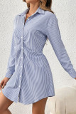  New Striped Waist-Cinched Long Sleeve Dress