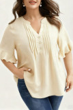 Plus Size V Neck Ruffle Short Sleeve Blouse