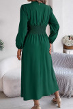 Solid Color V-Neck Long Sleeve Split Dress