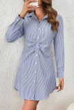  New Striped Waist-Cinched Long Sleeve Dress