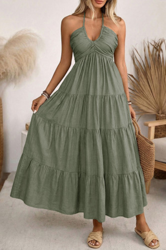 Spring Summer Solid Color Halter Vacation Maxi Dress