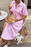Striped Short Sleeve Pleated Shirt Dress