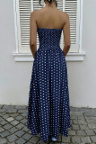 French Style Polka Dot Waist-Cinched Maxi Dress