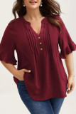 Plus Size V Neck Ruffle Short Sleeve Blouse