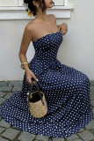 French Style Polka Dot Waist-Cinched Maxi Dress