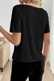 Button Decor Ribbed Short Sleeve Knit T-Shirt