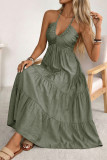 Spring Summer Solid Color Halter Vacation Maxi Dress