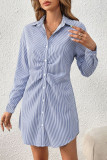  New Striped Waist-Cinched Long Sleeve Dress