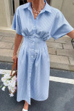 Striped Short Sleeve Pleated Shirt Dress