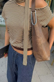 Summer Casual Striped One-Shoulder T-Shirt