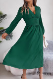 Solid Color V-Neck Long Sleeve Split Dress