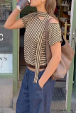 Summer Casual Striped One-Shoulder T-Shirt