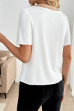 Button Decor Ribbed Short Sleeve Knit T-Shirt