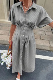 Striped Short Sleeve Pleated Shirt Dress