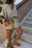 Loose Casual Striped Shirt Shorts Two-Piece Set