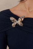 Spring Butterfly Brooch Off-Shoulder Blouse 