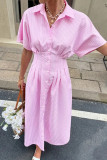 Striped Short Sleeve Pleated Shirt Dress