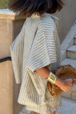 Loose Casual Striped Shirt Shorts Two-Piece Set