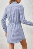  New Striped Waist-Cinched Long Sleeve Dress