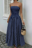 French Style Polka Dot Waist-Cinched Maxi Dress