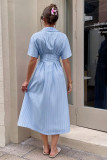 Striped Short Sleeve Pleated Shirt Dress
